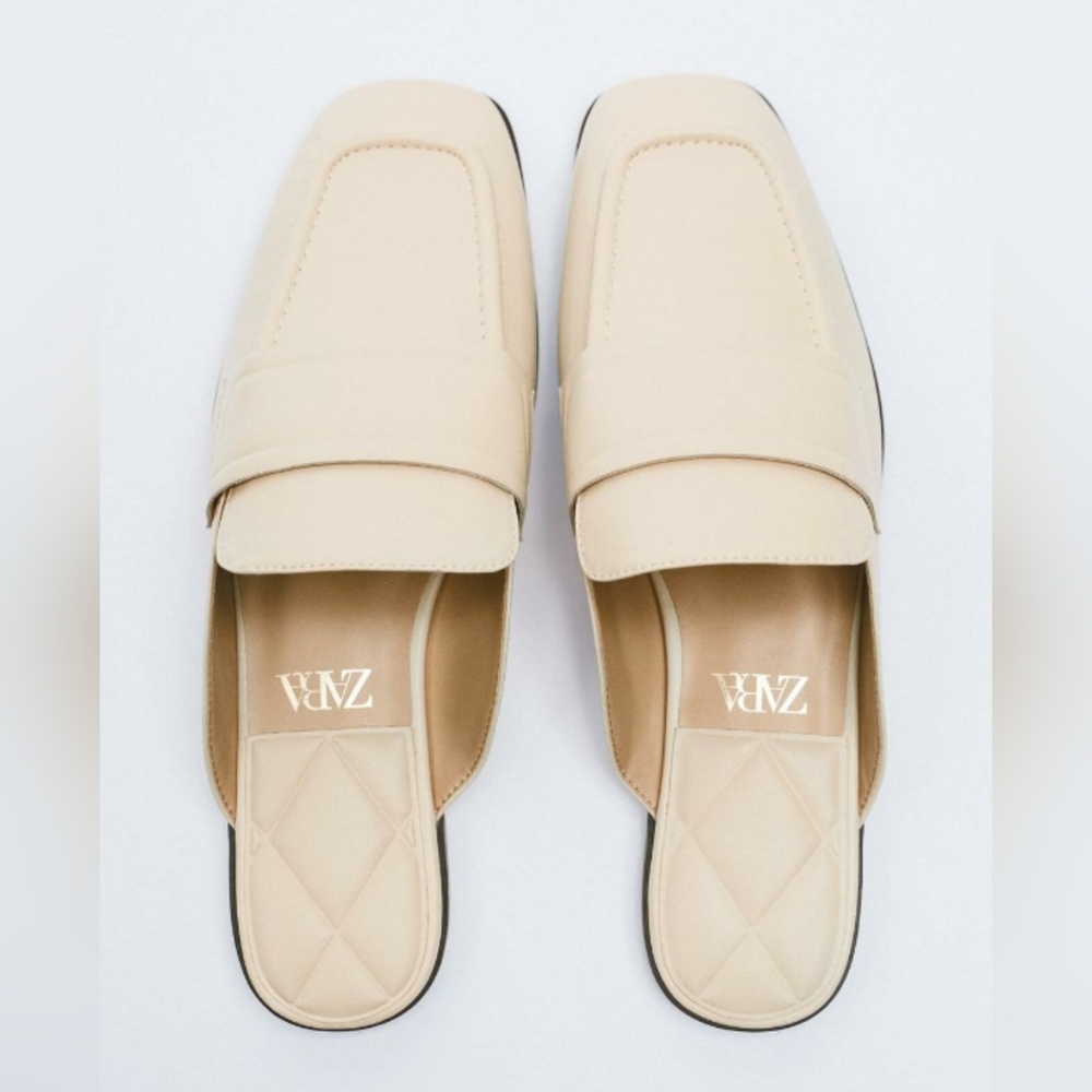 ZARA Flat Mules Cream